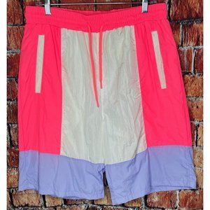 Smoke Rise Color Block Men’s Swim Basketball Shorts XL 90s Pink Purple White